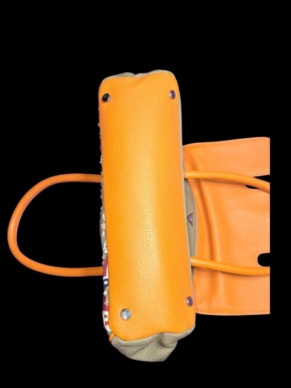 Sam Edelman Orange Leather-Trim Embroidered Satchel